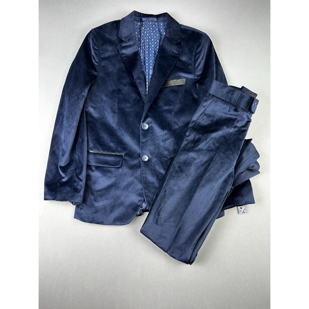 Isaac Mizrahi Boys 14‎ SLIM Blue Velvet Suit Jacket & Pants NEW With Tags (Read)